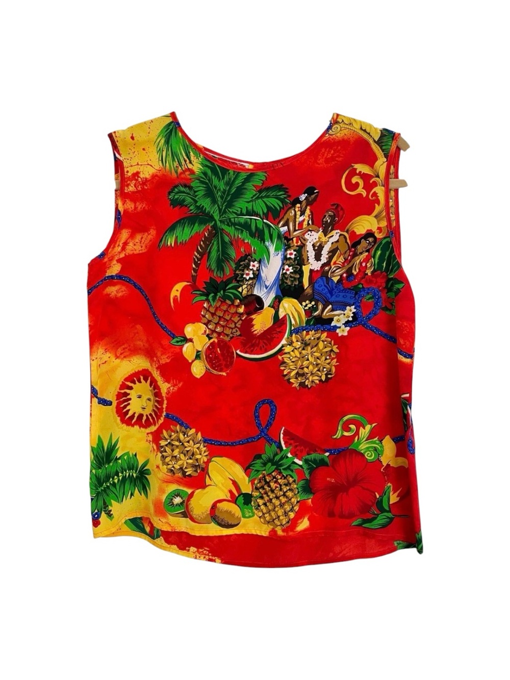 VTG 80s Christian Llinares Sleeveless Top Sz M Hawaiian Maximalist Avant Garde